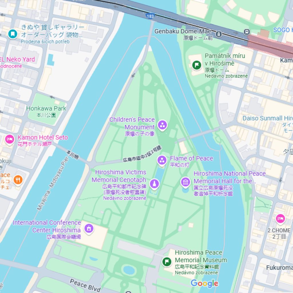 Hirošima mapa Park míru