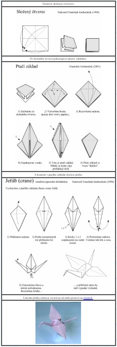 návod origami jeřáb